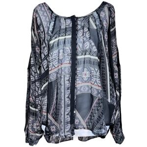 ASTR Abstract Print Blouse‎ Women's Long Sleeve Small Lightweight Elegant